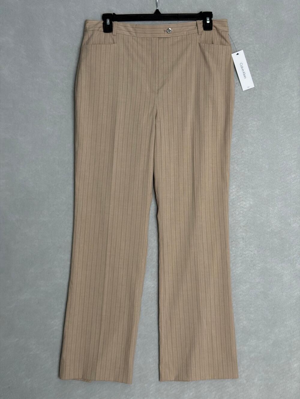 Calvin Klein Stripe Dress Pants Tapered Leg Brown Women's Size 16 NEW
